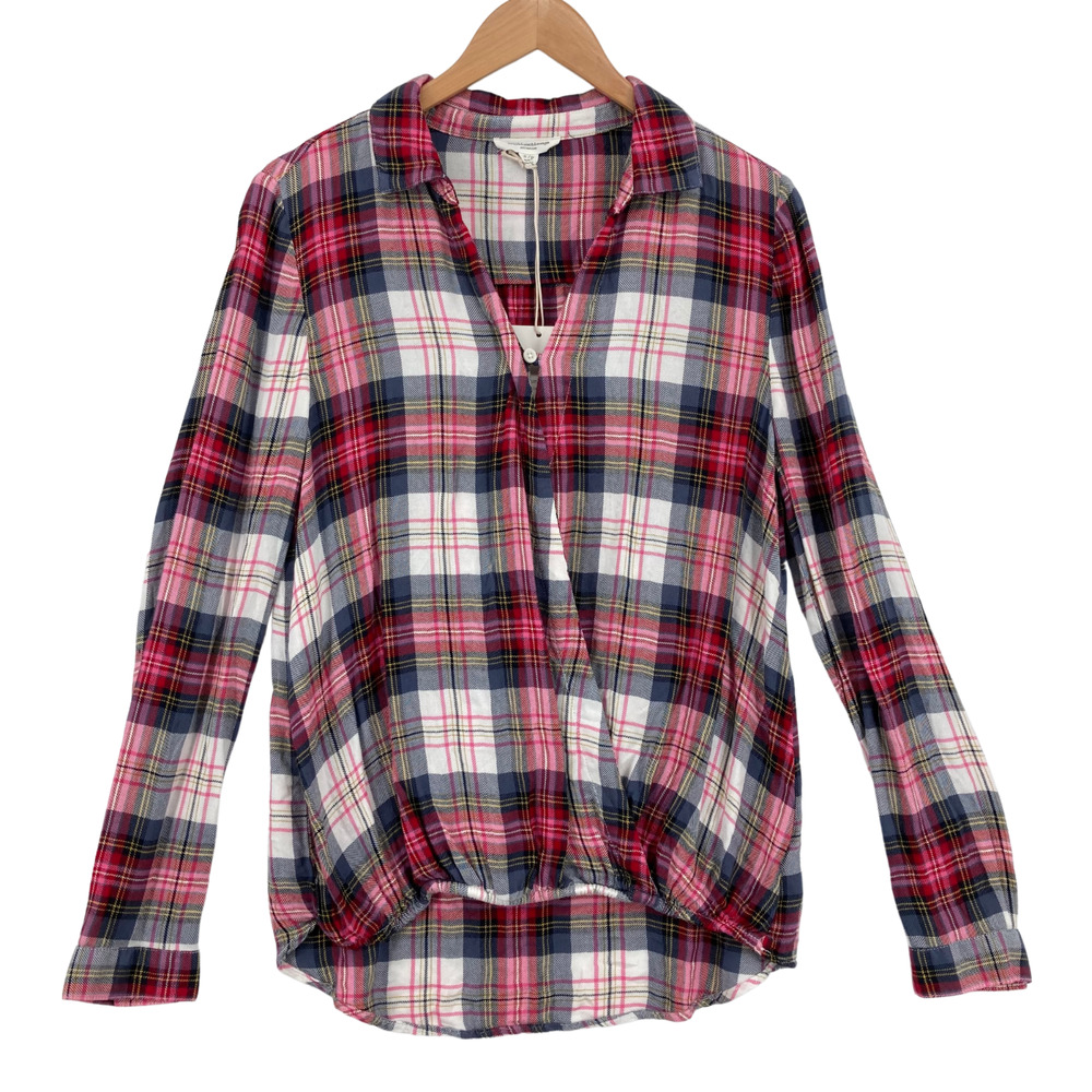 Beach Lunch Lounge Women's Multicolor Plaid Long Sleeve Harper Wrap Top Small
